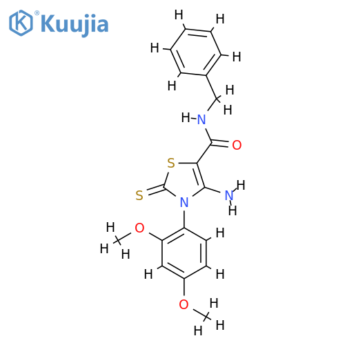 4-amino-N-benzyl-3-(2,4-dimethoxyphenyl)-2-sulfanylidene-2,3-dihydro-1,3-thiazole-5-carboxamide structure