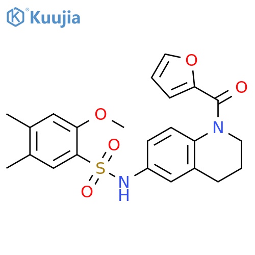 N-1-(furan-2-carbonyl)-1,2,3,4-tetrahydroquinolin-6-yl-2-methoxy-4,5-dimethylbenzene-1-sulfonamide structure