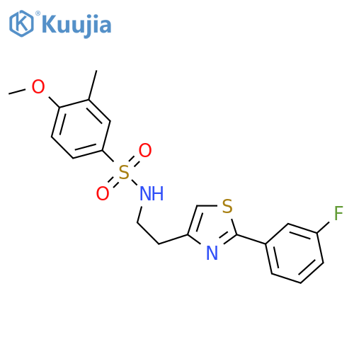 N-{2-2-(3-fluorophenyl)-1,3-thiazol-4-ylethyl}-4-methoxy-3-methylbenzene-1-sulfonamide structure
