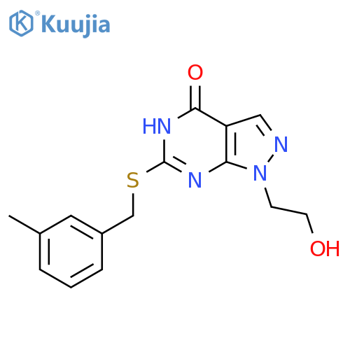 1-(2-hydroxyethyl)-6-{(3-methylphenyl)methylsulfanyl}-1H,4H,5H-pyrazolo3,4-dpyrimidin-4-one structure