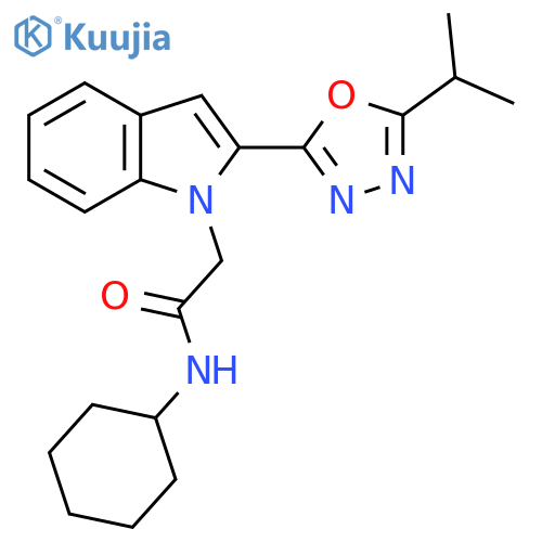 N-cyclohexyl-2-{2-5-(propan-2-yl)-1,3,4-oxadiazol-2-yl-1H-indol-1-yl}acetamide structure