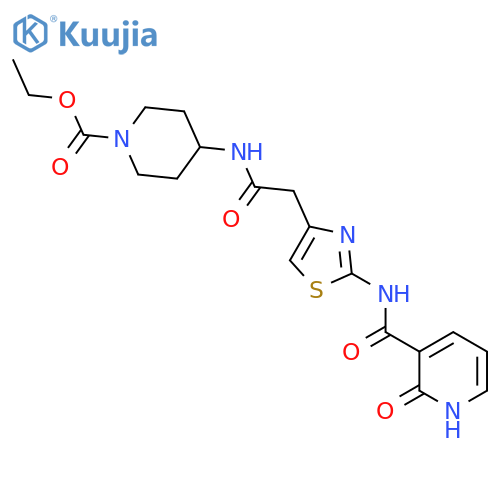 ethyl 4-{2-2-(2-oxo-1,2-dihydropyridine-3-amido)-1,3-thiazol-4-ylacetamido}piperidine-1-carboxylate structure