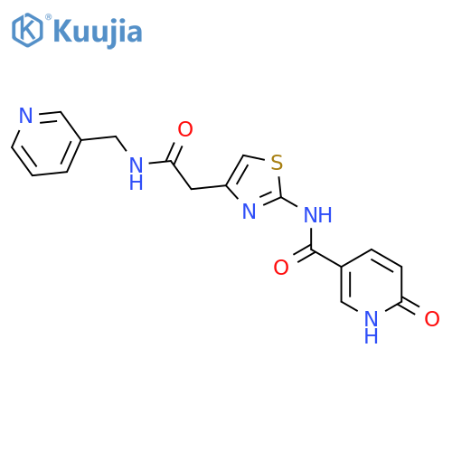 6-oxo-N-4-({(pyridin-3-yl)methylcarbamoyl}methyl)-1,3-thiazol-2-yl-1,6-dihydropyridine-3-carboxamide structure
