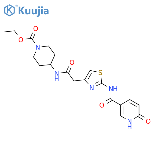 ethyl 4-{2-2-(6-oxo-1,6-dihydropyridine-3-amido)-1,3-thiazol-4-ylacetamido}piperidine-1-carboxylate structure