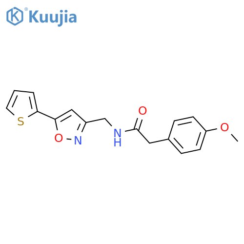 2-(4-methoxyphenyl)-N-{5-(thiophen-2-yl)-1,2-oxazol-3-ylmethyl}acetamide structure