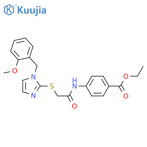 ethyl 4-2-({1-(2-methoxyphenyl)methyl-1H-imidazol-2-yl}sulfanyl)acetamidobenzoate structure