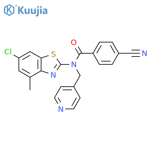 N-(6-chloro-4-methyl-1,3-benzothiazol-2-yl)-4-cyano-N-(pyridin-4-yl)methylbenzamide structure