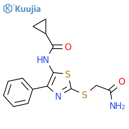 N-{2-(carbamoylmethyl)sulfanyl-4-phenyl-1,3-thiazol-5-yl}cyclopropanecarboxamide structure