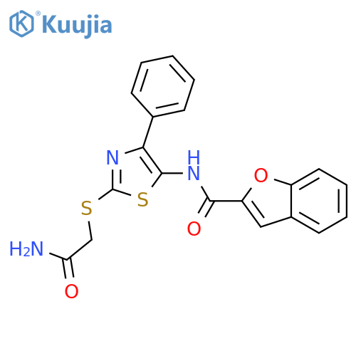N-{2-(carbamoylmethyl)sulfanyl-4-phenyl-1,3-thiazol-5-yl}-1-benzofuran-2-carboxamide structure