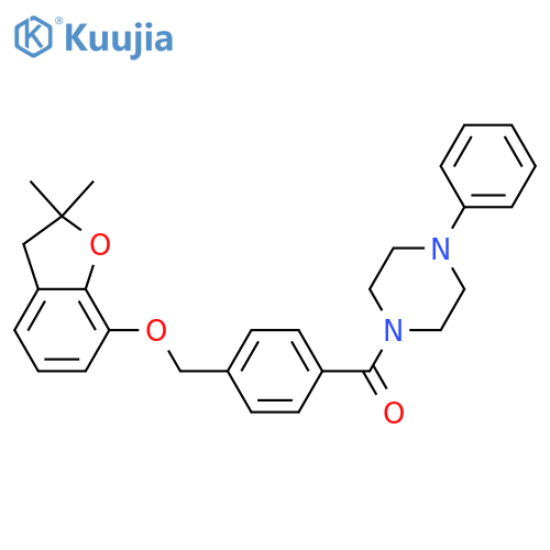1-(4-{(2,2-dimethyl-2,3-dihydro-1-benzofuran-7-yl)oxymethyl}benzoyl)-4-phenylpiperazine structure