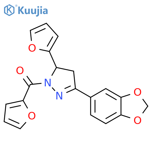 3-(2H-1,3-benzodioxol-5-yl)-1-(furan-2-carbonyl)-5-(furan-2-yl)-4,5-dihydro-1H-pyrazole structure