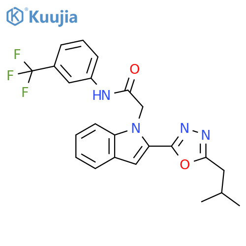 2-{2-5-(2-methylpropyl)-1,3,4-oxadiazol-2-yl-1H-indol-1-yl}-N-3-(trifluoromethyl)phenylacetamide structure