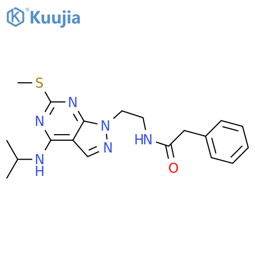 N-{2-6-(methylsulfanyl)-4-(propan-2-yl)amino-1H-pyrazolo3,4-dpyrimidin-1-ylethyl}-2-phenylacetamide structure
