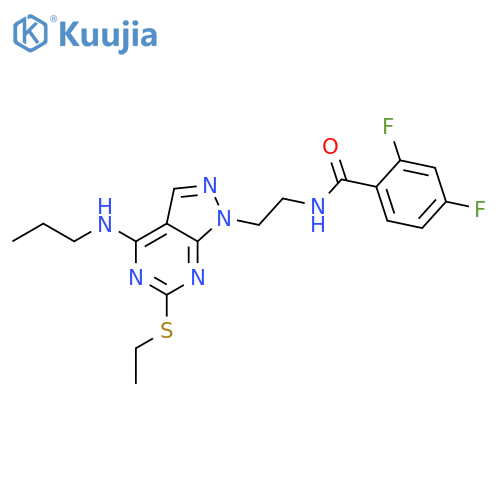 N-{2-6-(ethylsulfanyl)-4-(propylamino)-1H-pyrazolo3,4-dpyrimidin-1-ylethyl}-2,4-difluorobenzamide structure