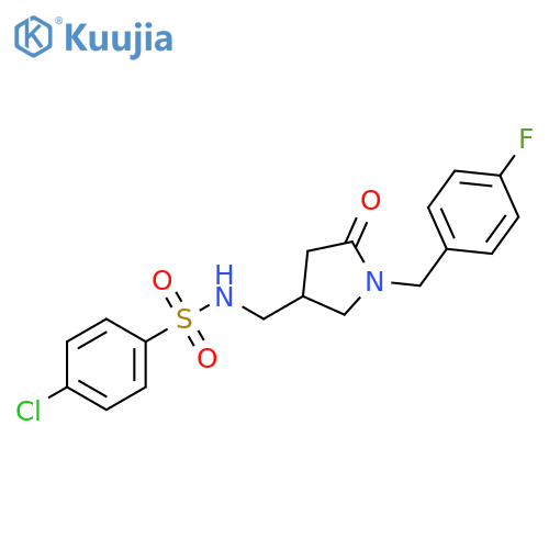 4-chloro-N-({1-(4-fluorophenyl)methyl-5-oxopyrrolidin-3-yl}methyl)benzene-1-sulfonamide structure