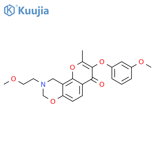 9-(2-methoxyethyl)-3-(3-methoxyphenoxy)-2-methyl-4H,8H,9H,10H-chromeno8,7-e1,3oxazin-4-one structure
