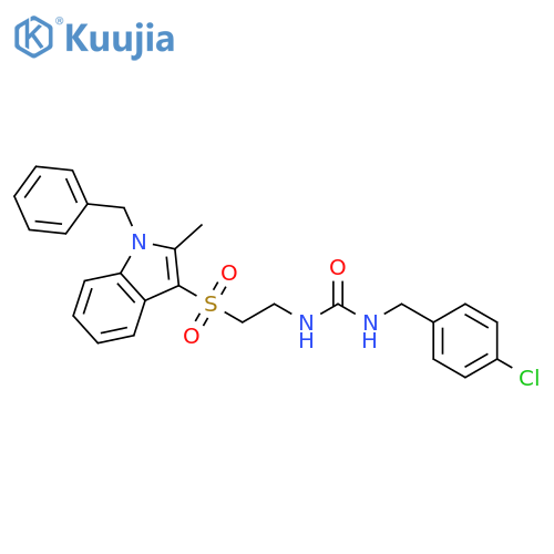 3-{2-(1-benzyl-2-methyl-1H-indol-3-yl)sulfonylethyl}-1-(4-chlorophenyl)methylurea structure