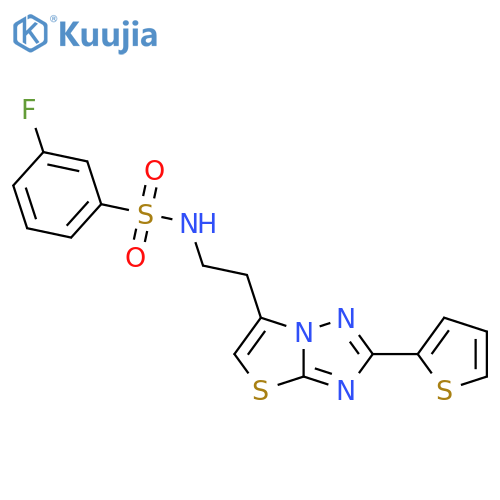 3-fluoro-N-{2-2-(thiophen-2-yl)-1,2,4triazolo3,2-b1,3thiazol-6-ylethyl}benzene-1-sulfonamide structure
