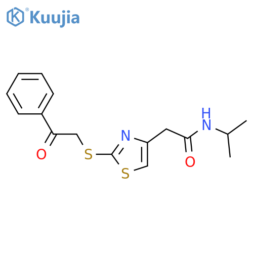 2-{2-(2-oxo-2-phenylethyl)sulfanyl-1,3-thiazol-4-yl}-N-(propan-2-yl)acetamide structure