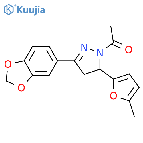 1-[5-(1,3-benzodioxol-5-yl)-3-(5-methylfuran-2-yl)-3,4-dihydropyrazol-2-yl]ethanone structure