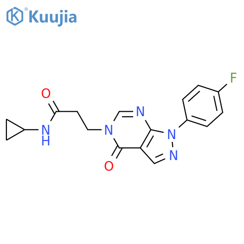 N-cyclopropyl-3-1-(4-fluorophenyl)-4-oxo-1H,4H,5H-pyrazolo3,4-dpyrimidin-5-ylpropanamide structure
