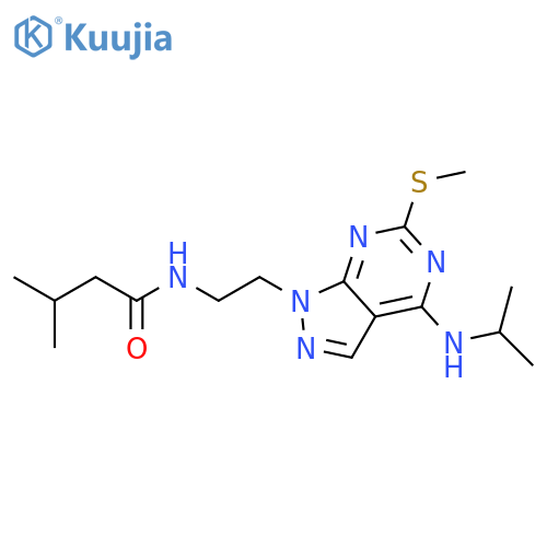 3-methyl-N-{2-6-(methylsulfanyl)-4-(propan-2-yl)amino-1H-pyrazolo3,4-dpyrimidin-1-ylethyl}butanamide structure
