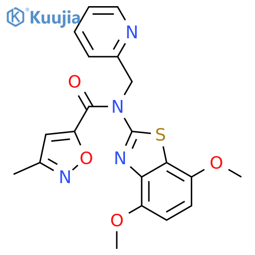 N-(4,7-dimethoxy-1,3-benzothiazol-2-yl)-3-methyl-N-(pyridin-2-yl)methyl-1,2-oxazole-5-carboxamide structure