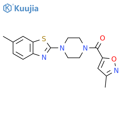 6-methyl-2-4-(3-methyl-1,2-oxazole-5-carbonyl)piperazin-1-yl-1,3-benzothiazole structure