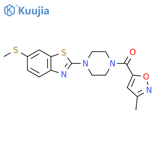 2-4-(3-methyl-1,2-oxazole-5-carbonyl)piperazin-1-yl-6-(methylsulfanyl)-1,3-benzothiazole structure