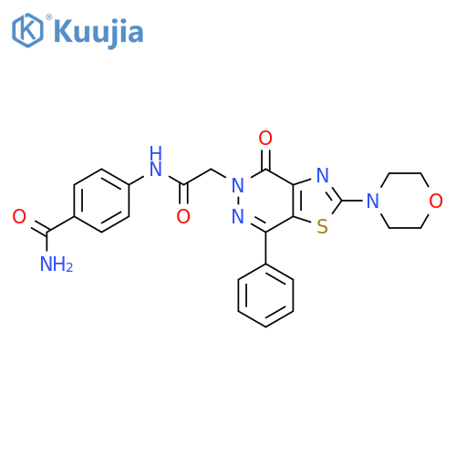 4-{2-2-(morpholin-4-yl)-4-oxo-7-phenyl-4H,5H-1,3thiazolo4,5-dpyridazin-5-ylacetamido}benzamide structure