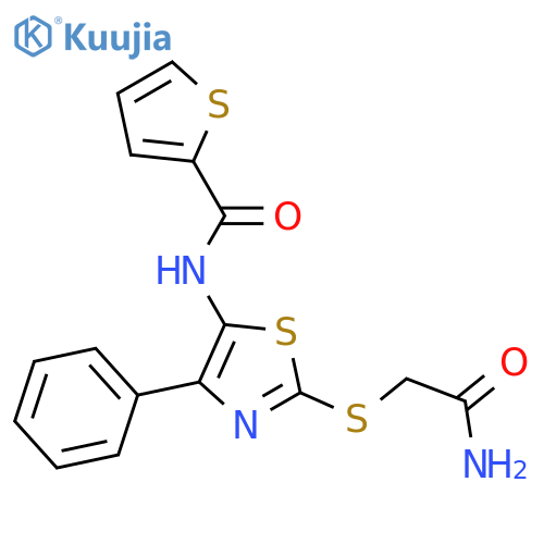 N-{2-(carbamoylmethyl)sulfanyl-4-phenyl-1,3-thiazol-5-yl}thiophene-2-carboxamide structure