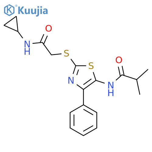 N-(2-{(cyclopropylcarbamoyl)methylsulfanyl}-4-phenyl-1,3-thiazol-5-yl)-2-methylpropanamide structure