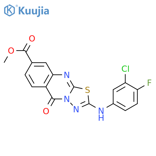 methyl 2-(3-chloro-4-fluorophenyl)amino-5-oxo-5H-1,3,4thiadiazolo2,3-bquinazoline-8-carboxylate structure