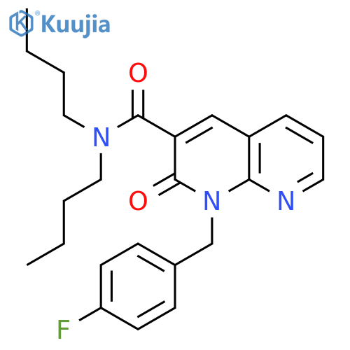 N,N-dibutyl-1-(4-fluorophenyl)methyl-2-oxo-1,2-dihydro-1,8-naphthyridine-3-carboxamide structure