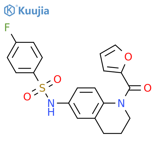 4-fluoro-N-1-(furan-2-carbonyl)-1,2,3,4-tetrahydroquinolin-6-ylbenzene-1-sulfonamide structure