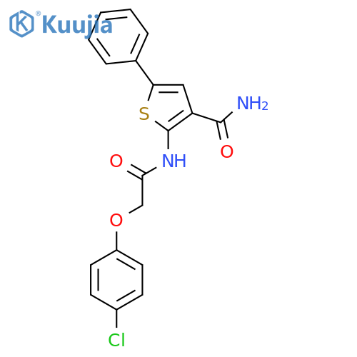 2-2-(4-chlorophenoxy)acetamido-5-phenylthiophene-3-carboxamide structure