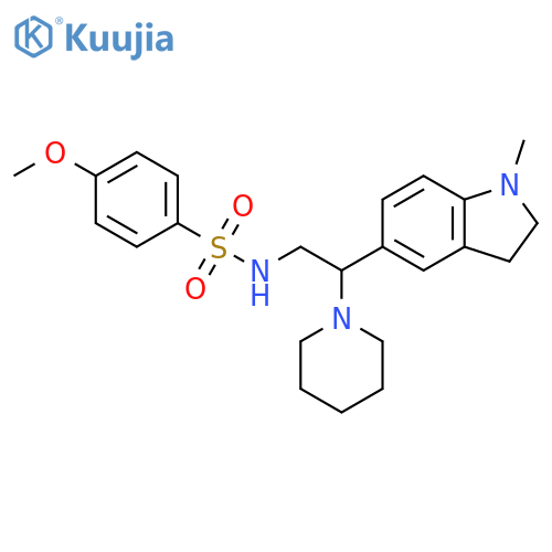 4-methoxy-N-2-(1-methyl-2,3-dihydro-1H-indol-5-yl)-2-(piperidin-1-yl)ethylbenzene-1-sulfonamide structure