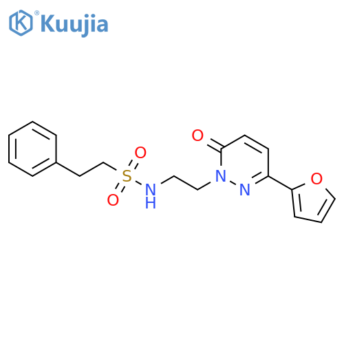 N-{2-3-(furan-2-yl)-6-oxo-1,6-dihydropyridazin-1-ylethyl}-2-phenylethane-1-sulfonamide structure