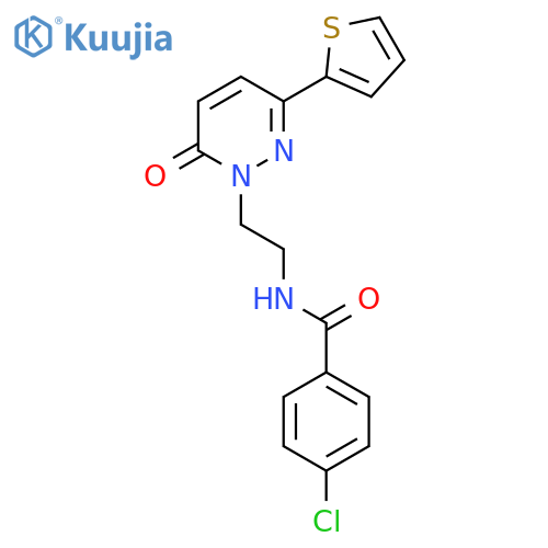 4-chloro-N-{2-6-oxo-3-(thiophen-2-yl)-1,6-dihydropyridazin-1-ylethyl}benzamide structure