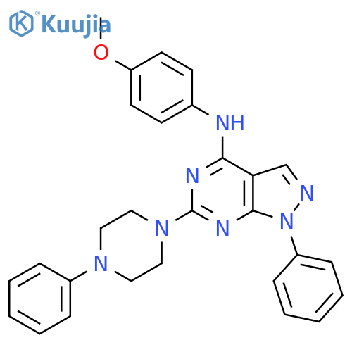 N-(4-methoxyphenyl)-1-phenyl-6-(4-phenylpiperazin-1-yl)-1H-pyrazolo3,4-dpyrimidin-4-amine structure
