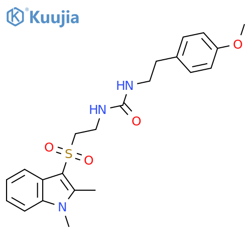 3-{2-(1,2-dimethyl-1H-indol-3-yl)sulfonylethyl}-1-2-(4-methoxyphenyl)ethylurea structure