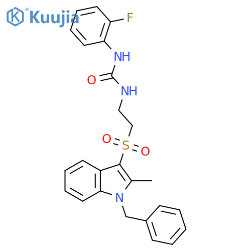3-{2-(1-benzyl-2-methyl-1H-indol-3-yl)sulfonylethyl}-1-(2-fluorophenyl)urea structure