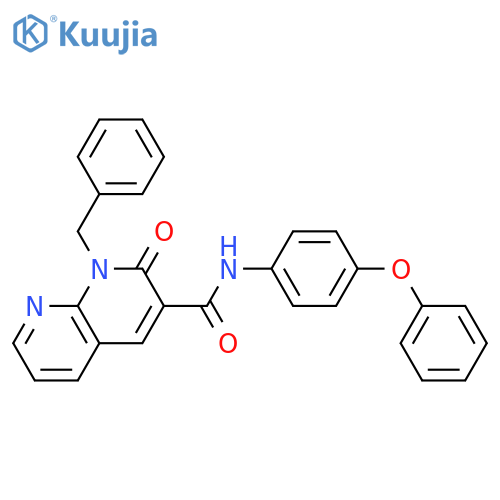 1-benzyl-2-oxo-N-(4-phenoxyphenyl)-1,2-dihydro-1,8-naphthyridine-3-carboxamide structure