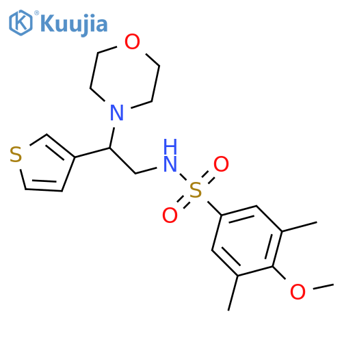 4-methoxy-3,5-dimethyl-N-2-(morpholin-4-yl)-2-(thiophen-3-yl)ethylbenzene-1-sulfonamide structure