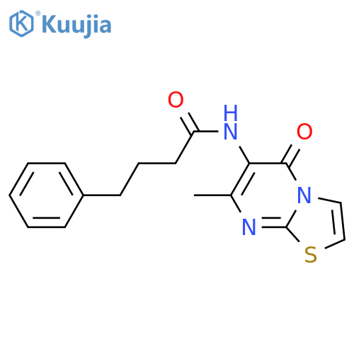 N-{7-methyl-5-oxo-5H-1,3thiazolo3,2-apyrimidin-6-yl}-4-phenylbutanamide structure