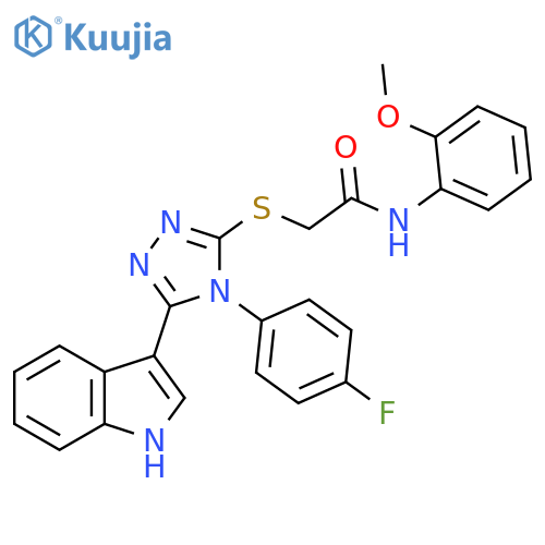 2-{4-(4-fluorophenyl)-5-(1H-indol-3-yl)-4H-1,2,4-triazol-3-ylsulfanyl}-N-(2-methoxyphenyl)acetamide structure
