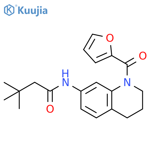 N-1-(furan-2-carbonyl)-1,2,3,4-tetrahydroquinolin-7-yl-3,3-dimethylbutanamide structure