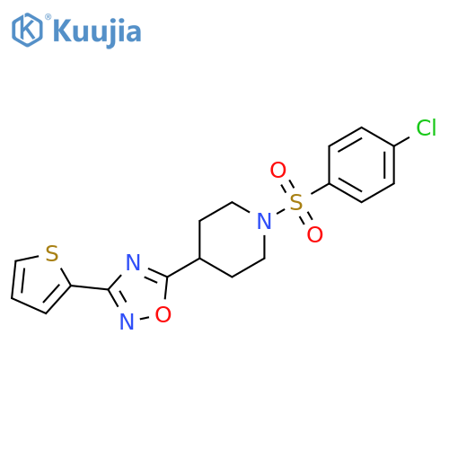 1-(4-chlorobenzenesulfonyl)-4-3-(thiophen-2-yl)-1,2,4-oxadiazol-5-ylpiperidine structure