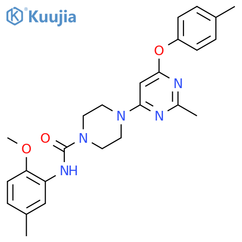 N-(2-methoxy-5-methylphenyl)-4-2-methyl-6-(4-methylphenoxy)pyrimidin-4-ylpiperazine-1-carboxamide structure