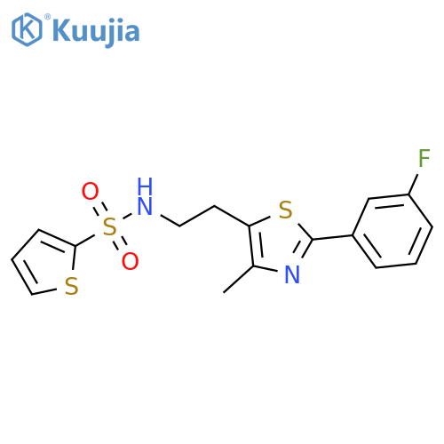 N-{2-2-(3-fluorophenyl)-4-methyl-1,3-thiazol-5-ylethyl}thiophene-2-sulfonamide structure